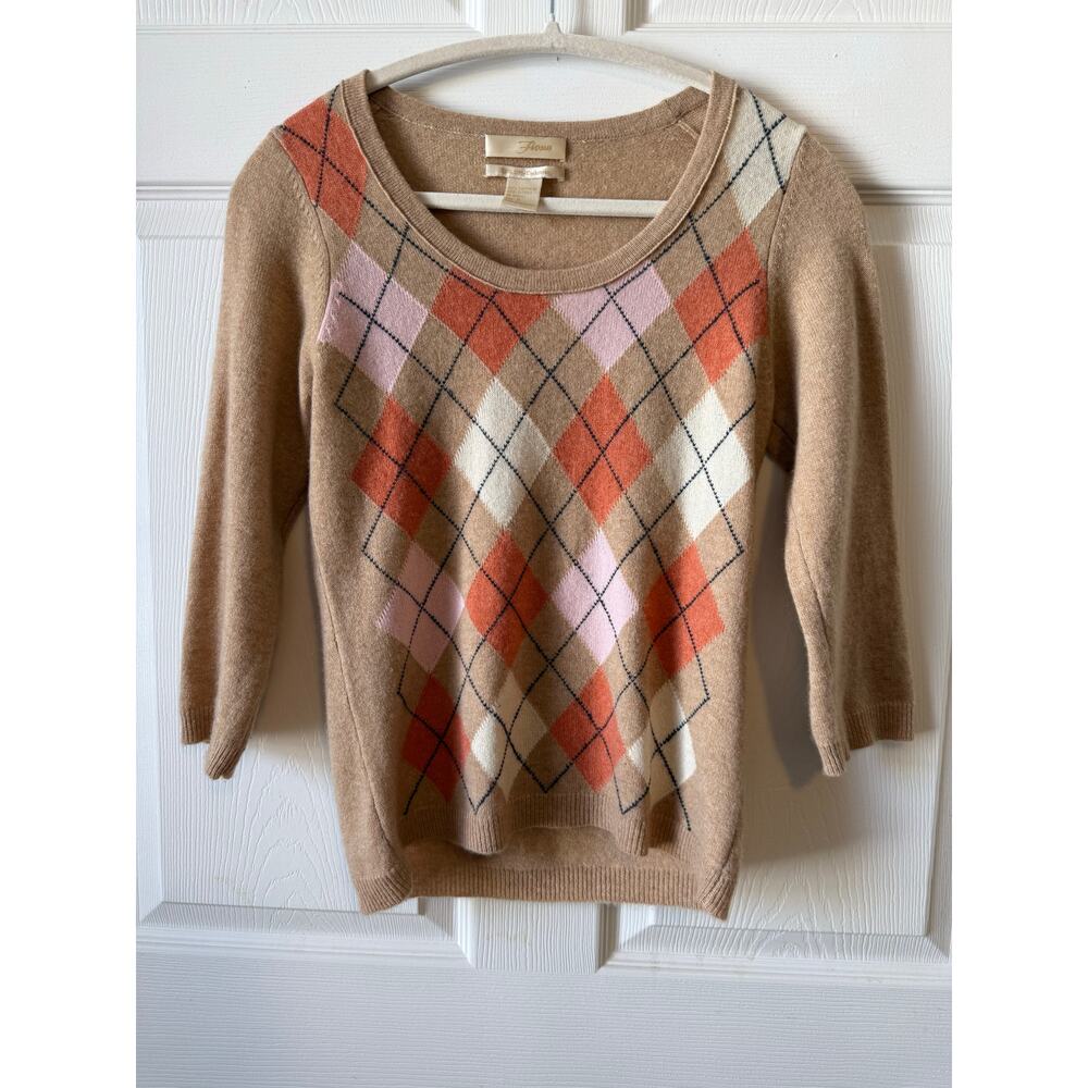 Y2K Fiona 100% Cashmere 2-Ply Argyle Sweater Womens Size Small Preppy Elle Woods